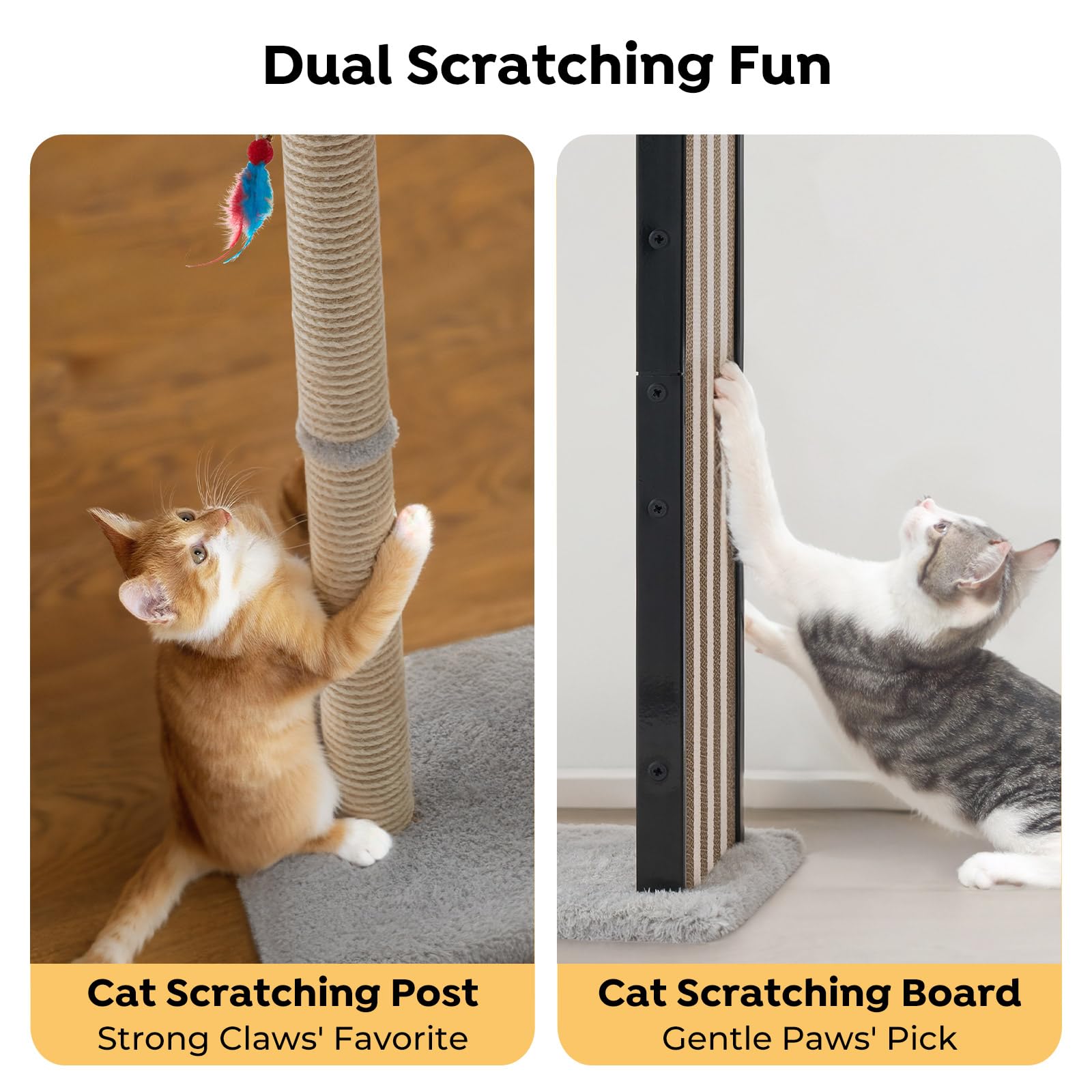 Veehoo 35-tall cat scratching post metal frame supports durable scratching.