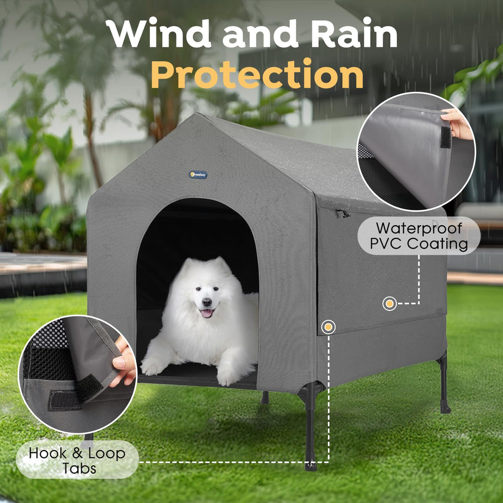 Veehoo 41inch dog house waterproof UV-cover protects against rain and sun.
