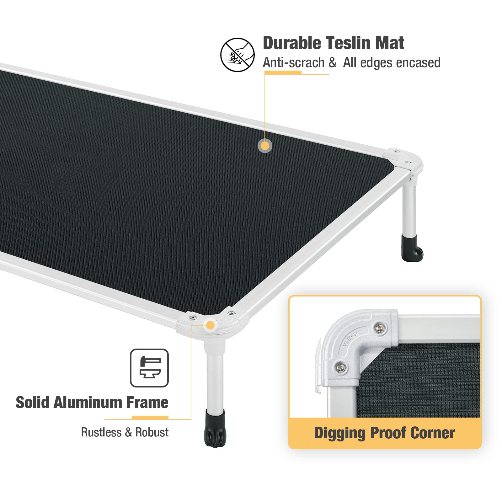 Veehoo seven-inch ground clearance elevates dogs for cleaner, drier sleep sites.