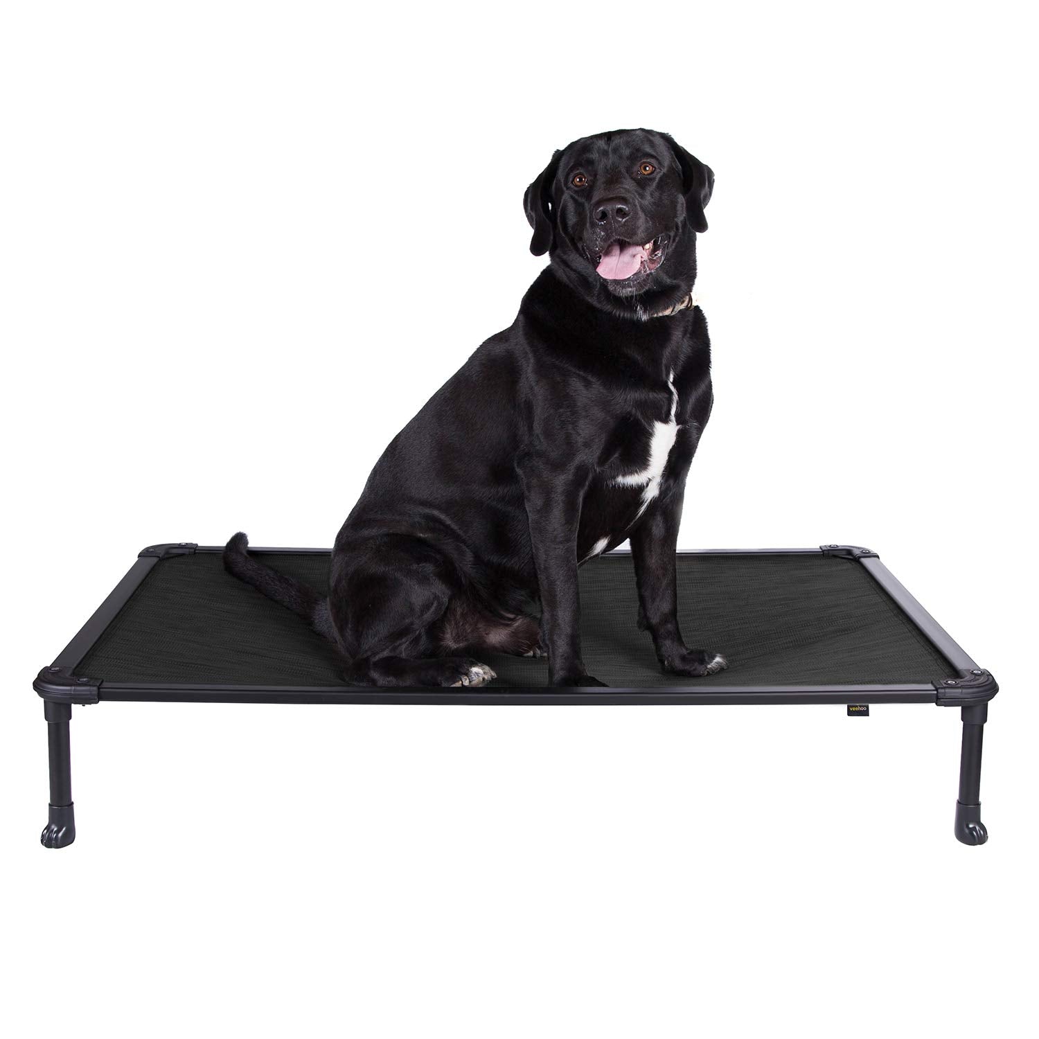 Veehoo chew-proof elevated dog bed frame shows durable construction for chewing resistance.