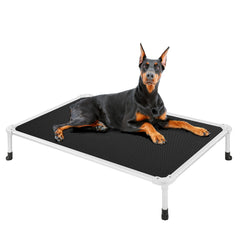Veehoo chew-proof elevated dog bed with silver frame for durable indoor-outdoor use