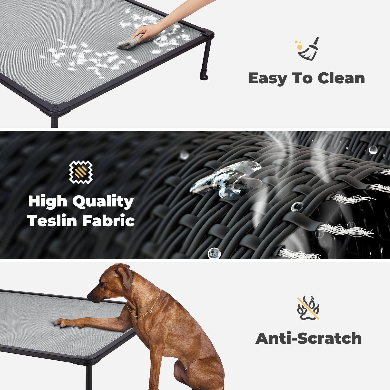 Veehoo chewproof elevated dog bed durable frame emphasizes chew-proof, long-lasting use