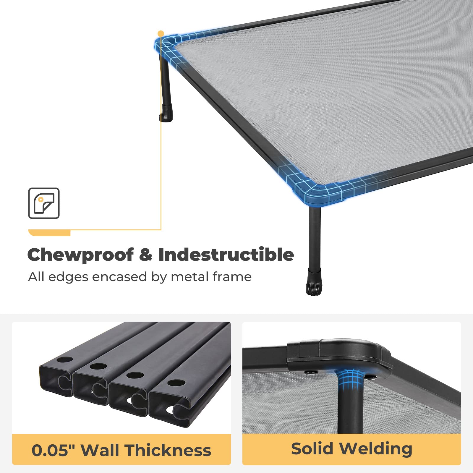 Veehoo chewproof elevated dog bed easy-clean mesh resists hair and dirt