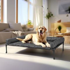 Veehoo cooling elevated dog bed with bolster-mat for neck support and lounging