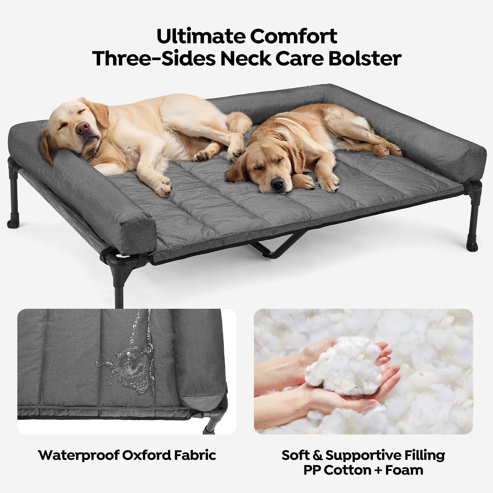 Veehoo cooling elevated dog bed breathable Teslin mesh promotes cooling air flow for comfort.