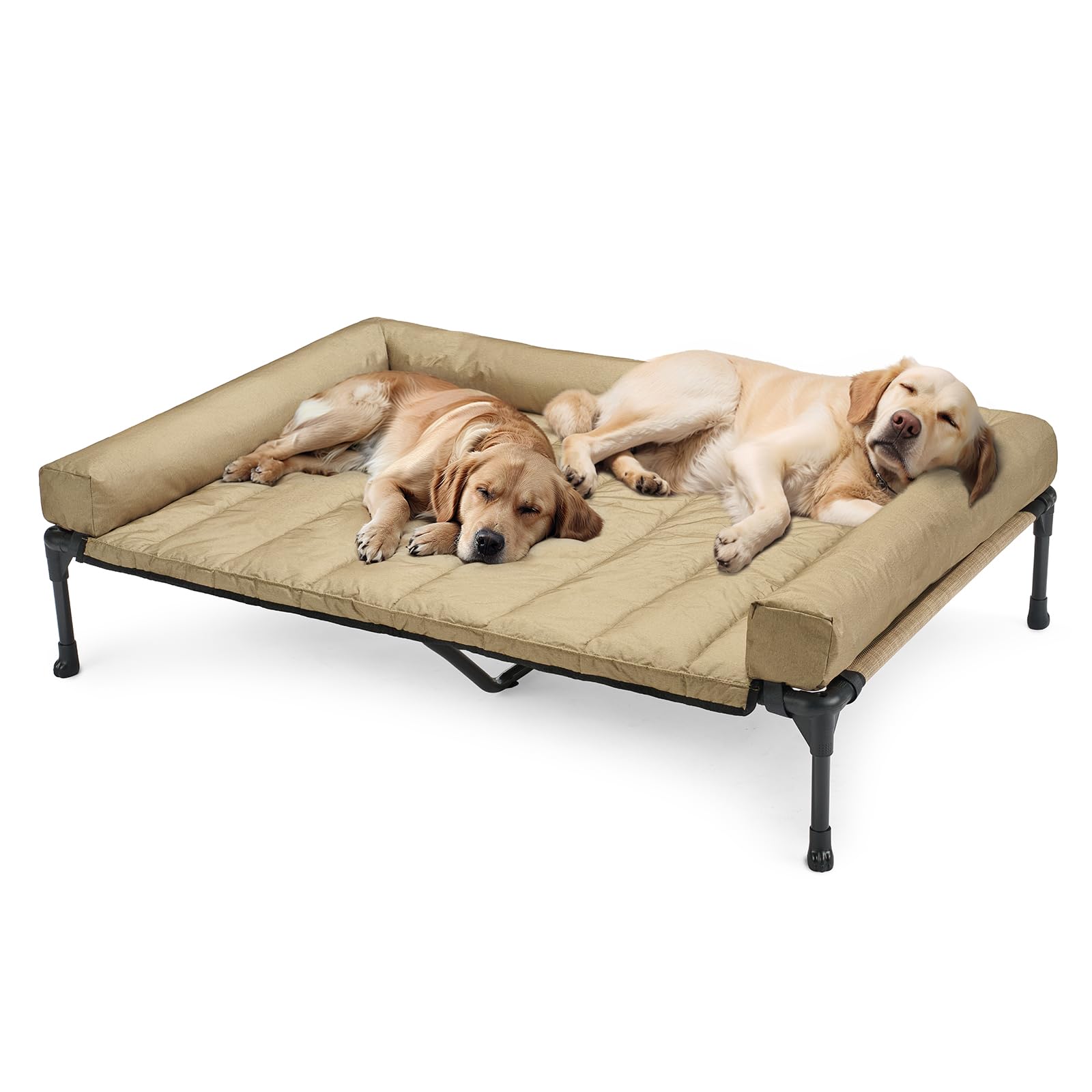 Veehoo cooling elevated dog bed frame provides stable support for large dogs indoors or outdoors.