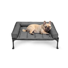Veehoo cooling elevated dog bed frame offers sturdy support for up to 110 lbs indoors or outdoors.