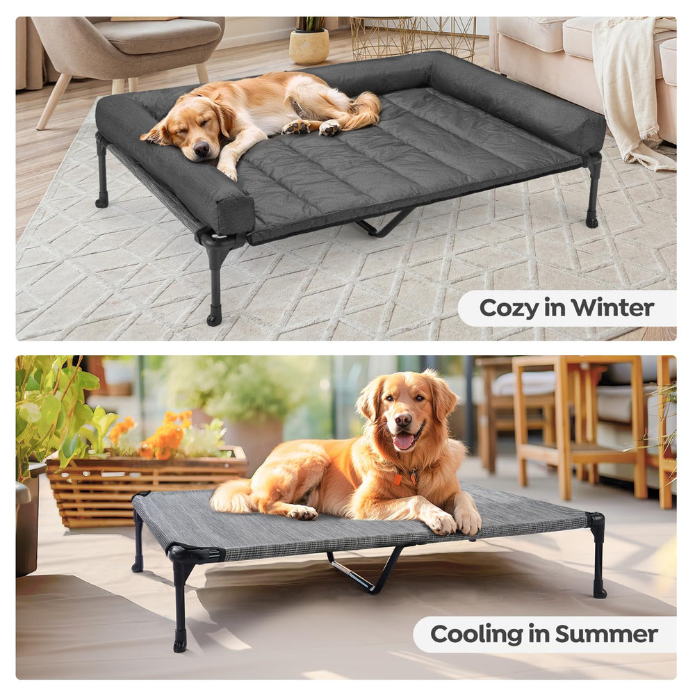 Veehoo cooling elevated dog bed non-slip feet prevent sliding on various floor surfaces.