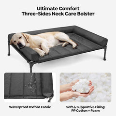 Veehoo cooling elevated dog bed close-up on removable bolster for easy cleaning