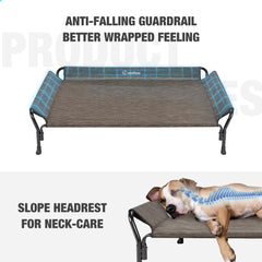 Veehoo cooling elevated dog bed with slope headrest promotes neck comfort during naps