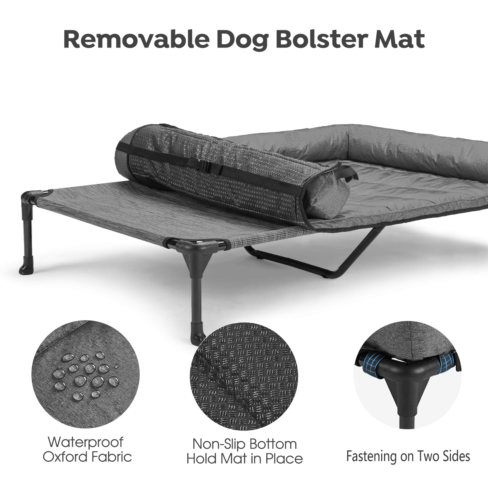 Veehoo cooling elevated dog bed strong steel frame ensures stability for larger dogs.