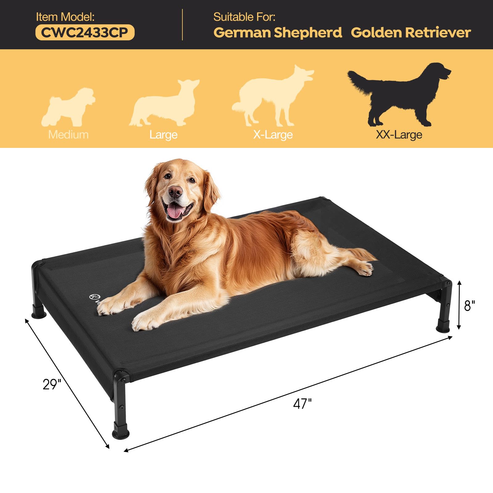 Veehoo cooling outdoor dog bed non-slip feet – stable on various surfaces