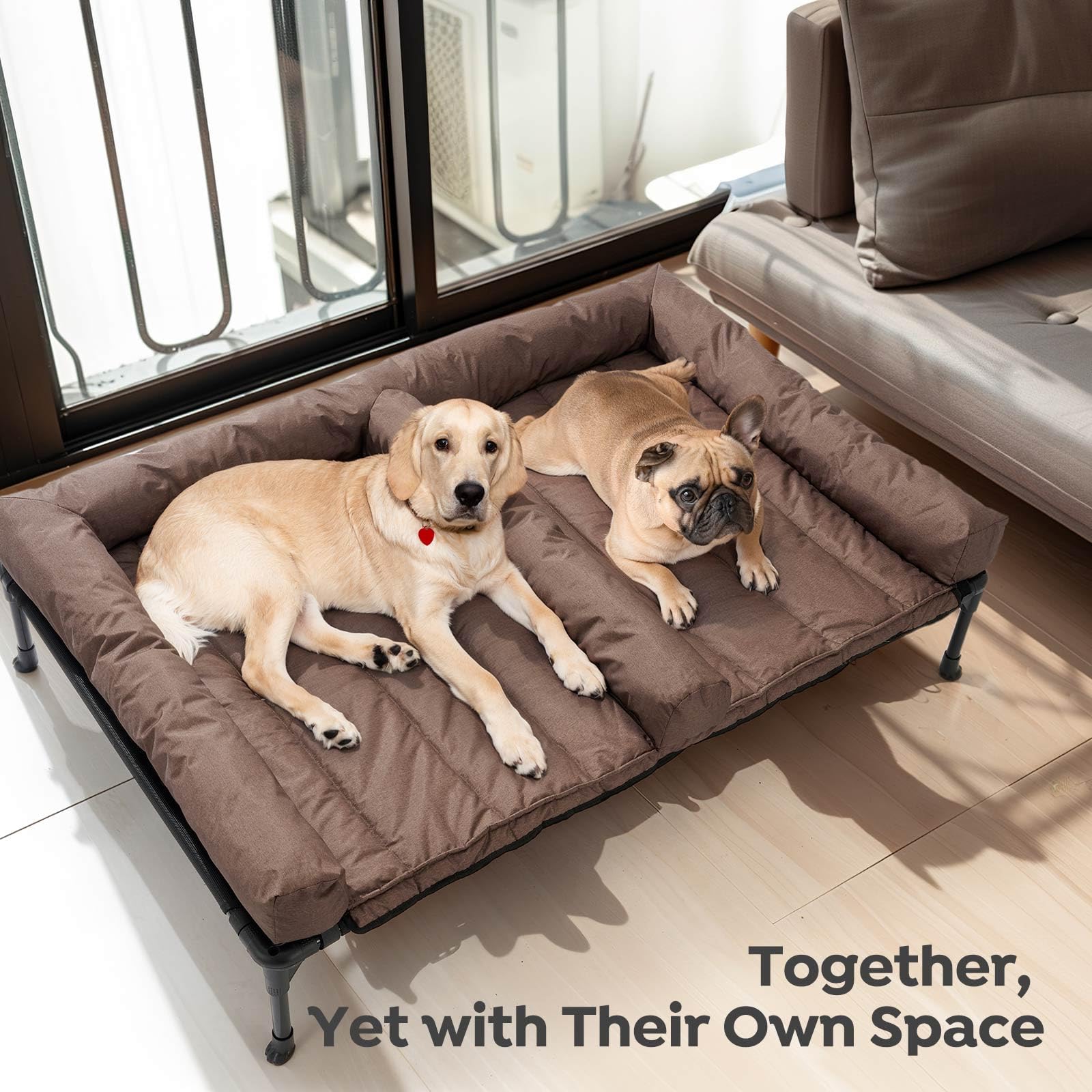 Veehoo double dog bed bolster mat supports two pets with secure rest