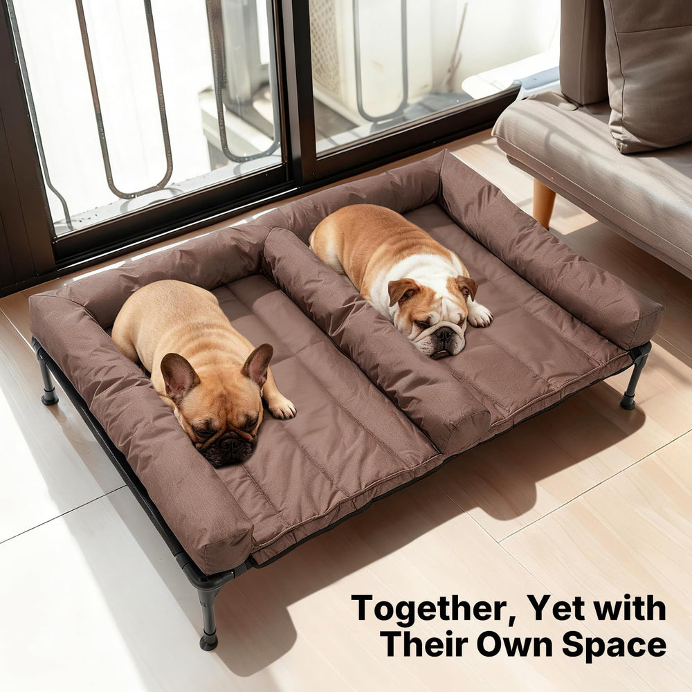 Veehoo double dog bed cushion keeps two pets together with their own space.