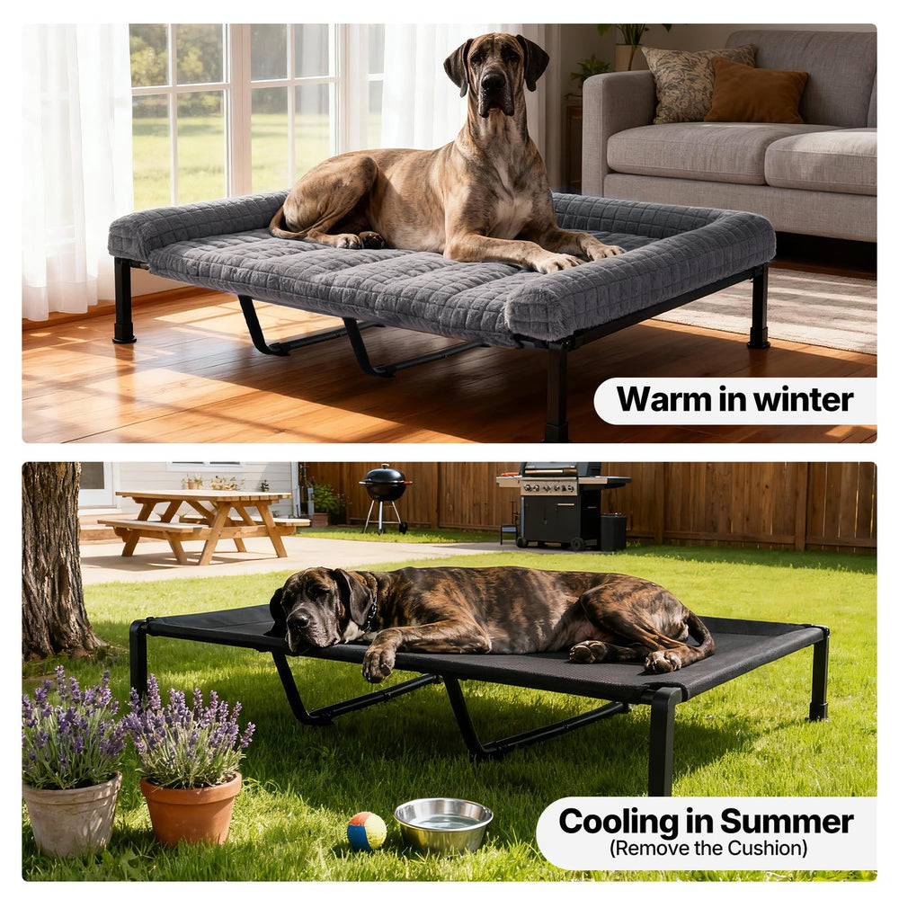Veehoo elevated dog bed assembly shows tool-free setup in minutes