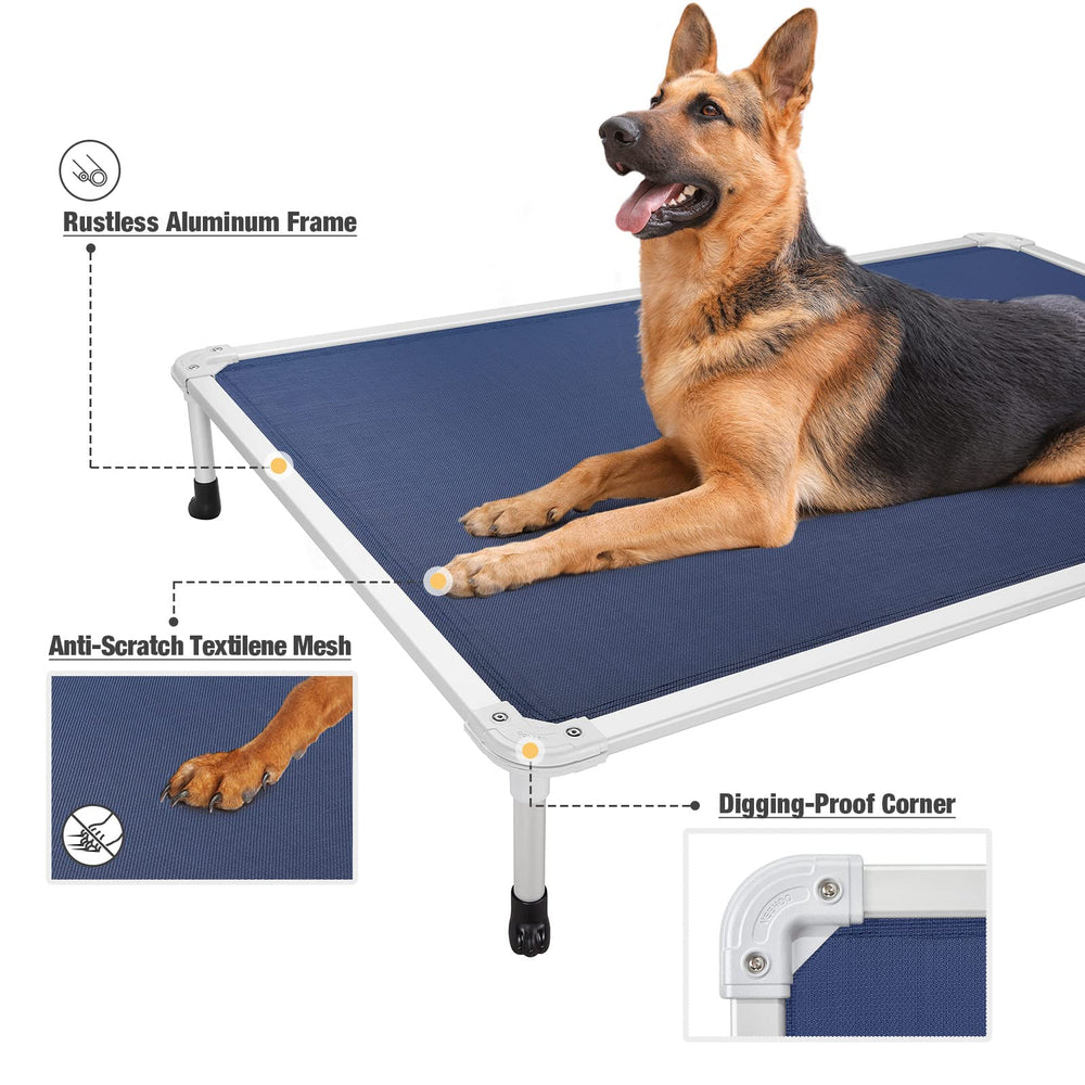 Veehoo elevated bed with no-slip feet for indoor and outdoor stability