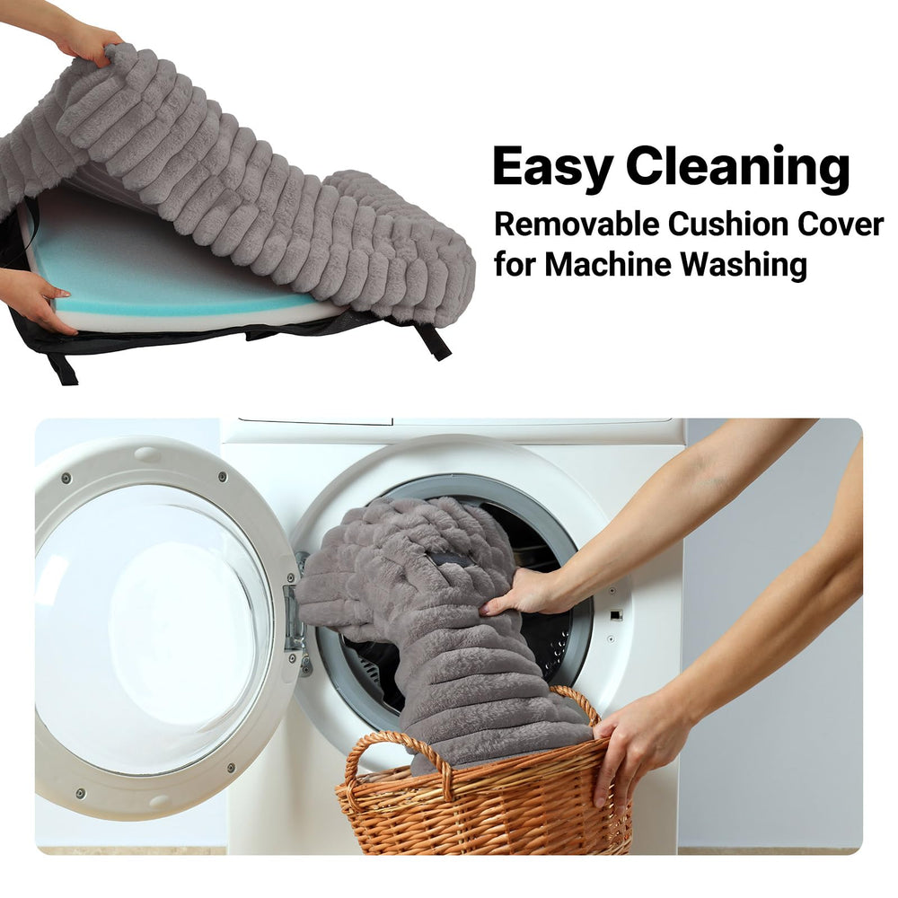 Veehoo elevated dog bed grey non-slip feet in use on patio.