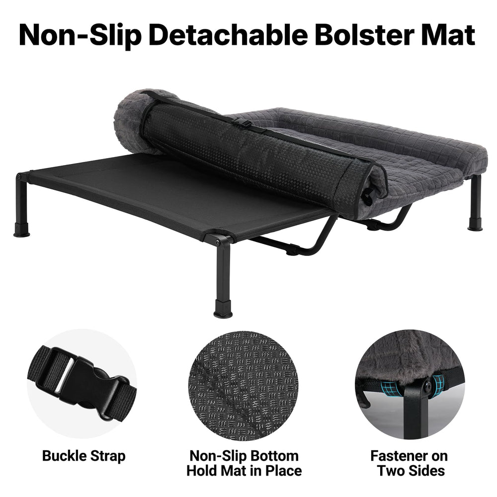 Veehoo plush bolster closeup emphasizes orthopedic memory foam and cozy nest support