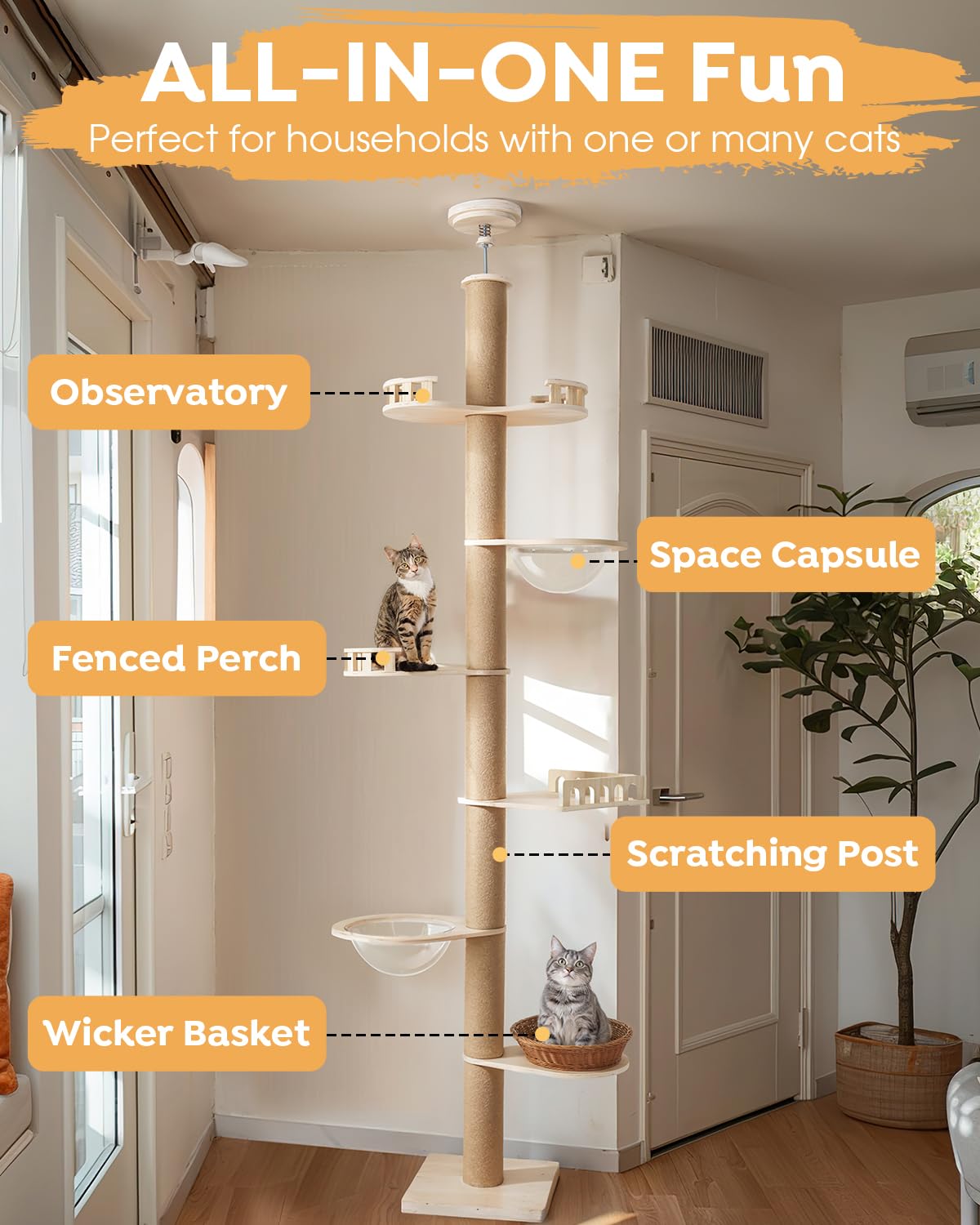 Veehoo six-level cat tree offers varied heights for climbing and exploration