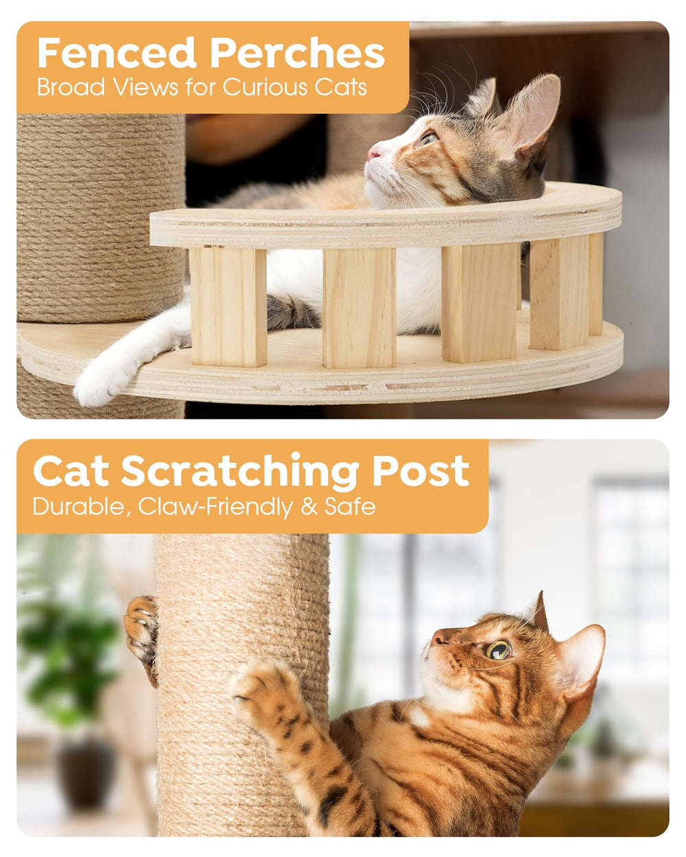 Veehoo sisal rope wrapping provides satisfying scratching zones away from furniture