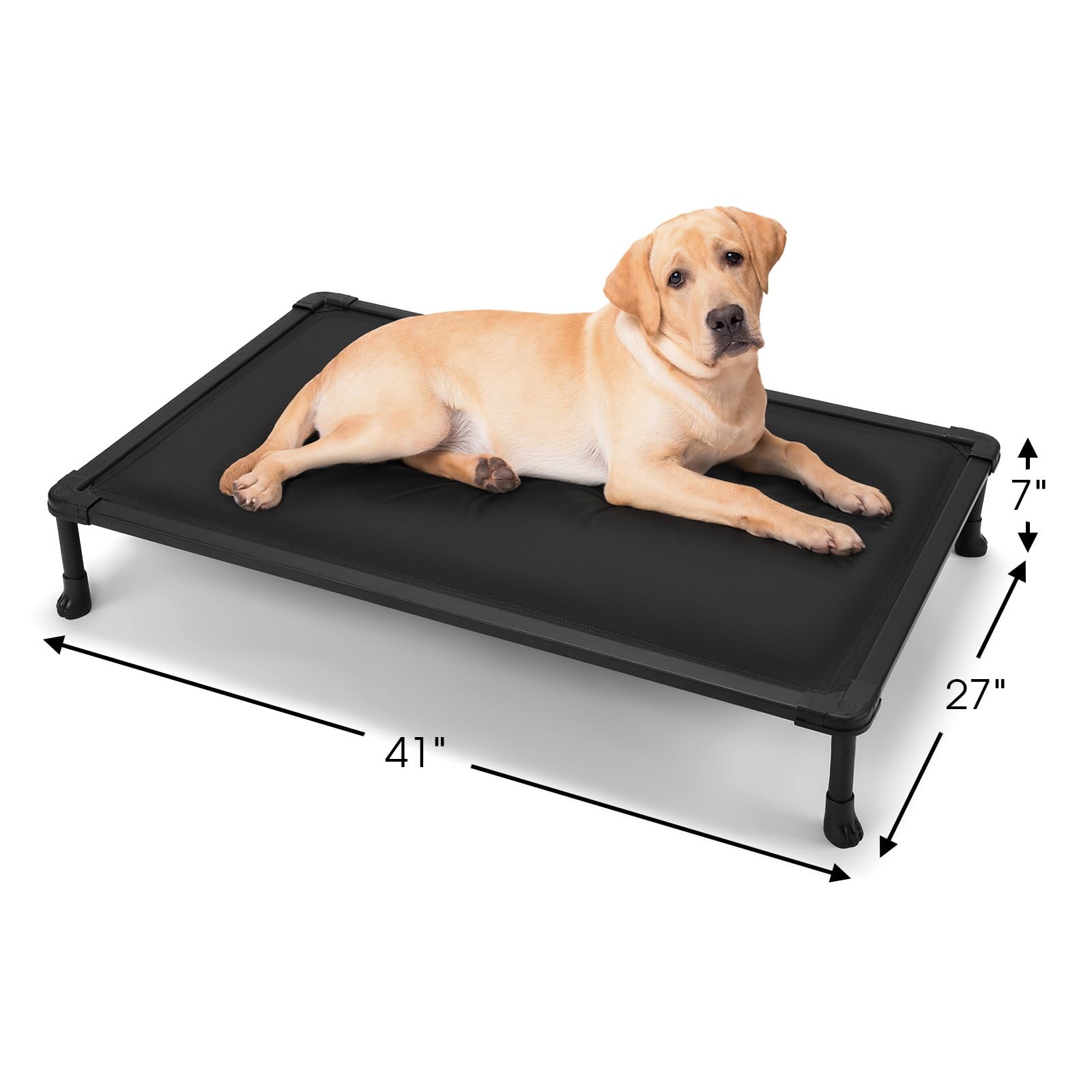 Veehoo indoor-outdoor dog bed shown in versatile setting for all-weather use.