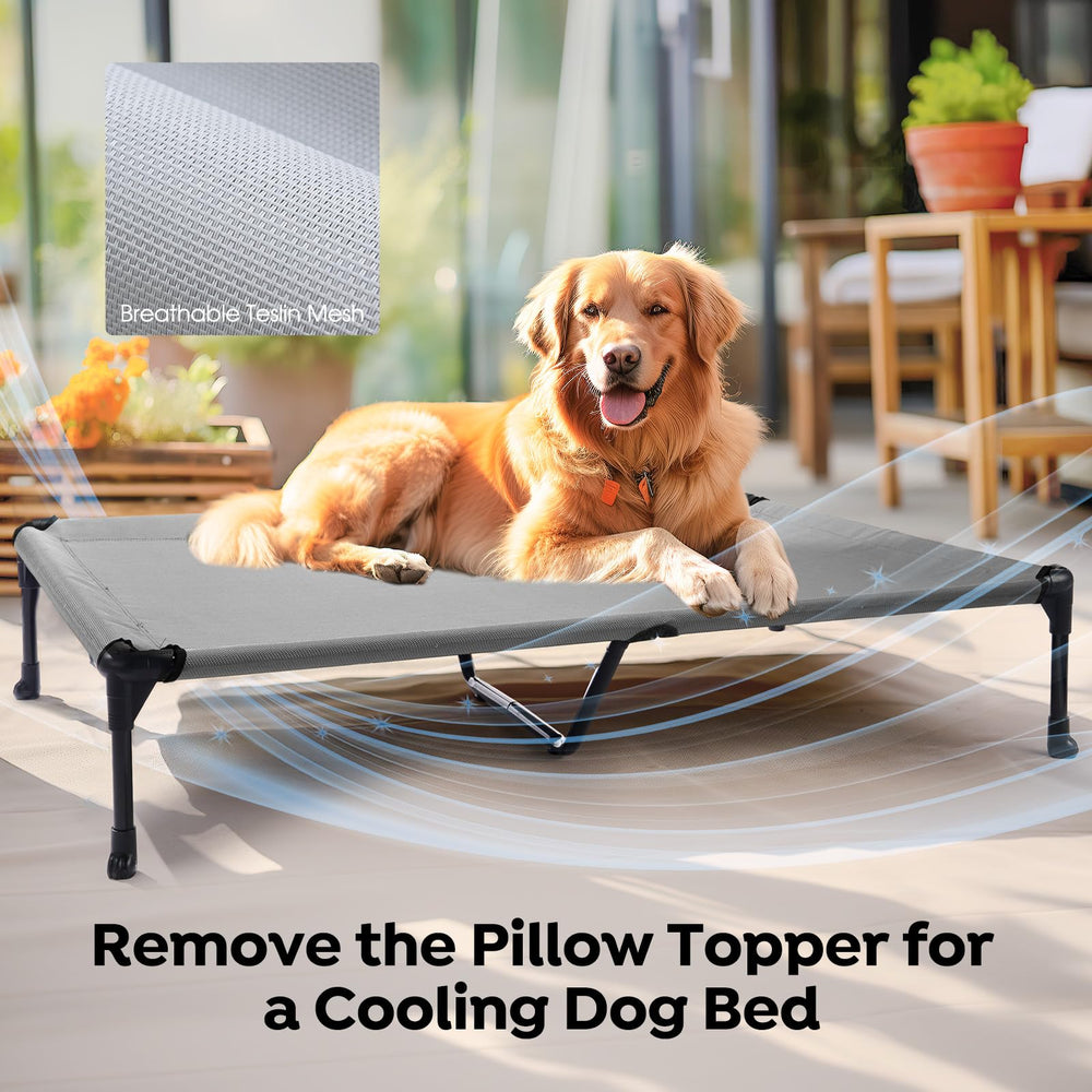 Veehoo indoor-outdoor dog couch bed blends with living spaces for versatile use.
