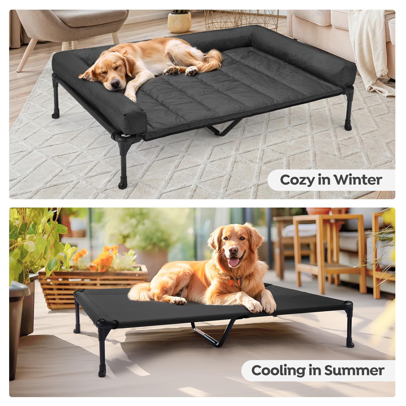 Veehoo non-slip feet keep the bed steady on various floors