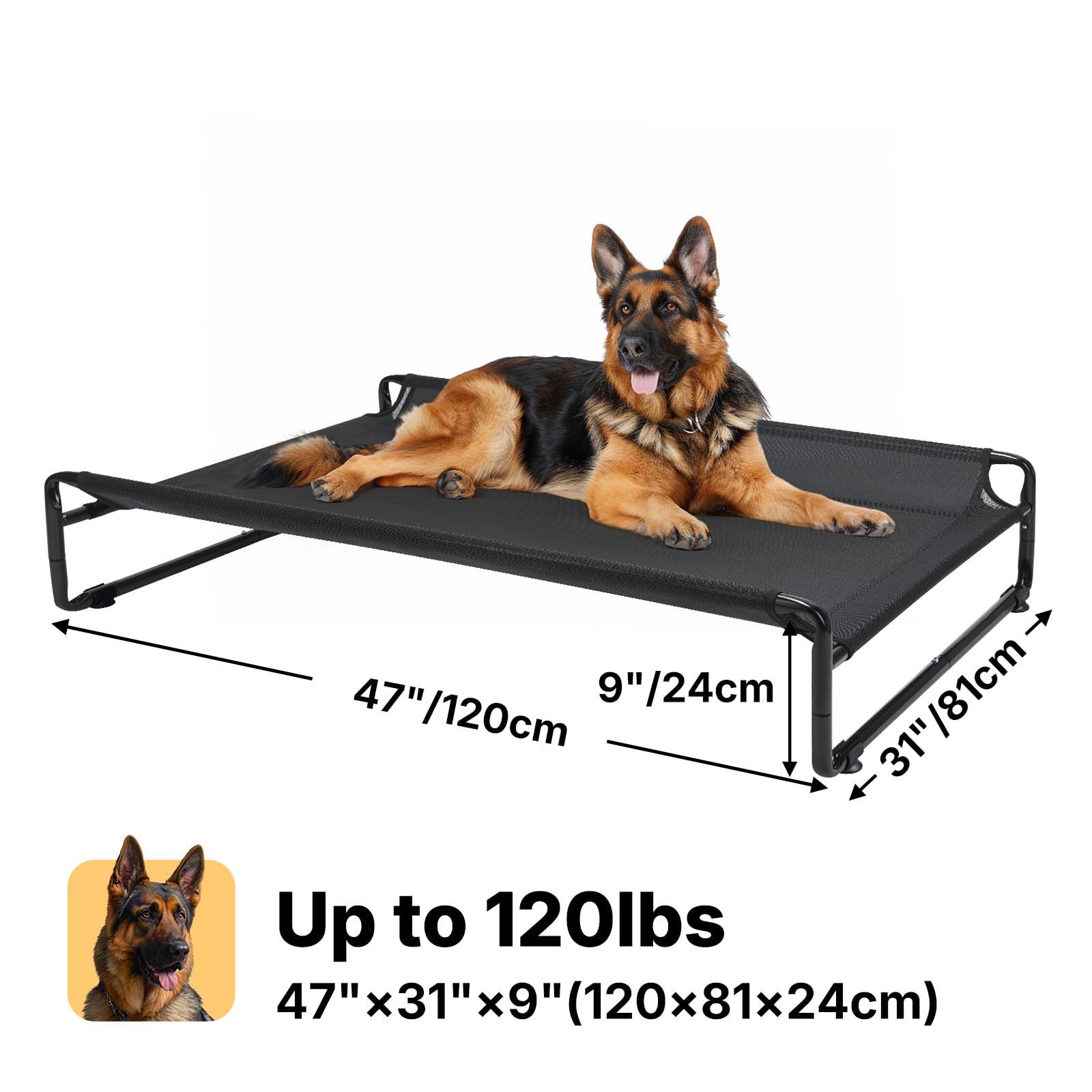 Veehoo Original outdoor elevated dog bed anti-slip feet stabilize placement