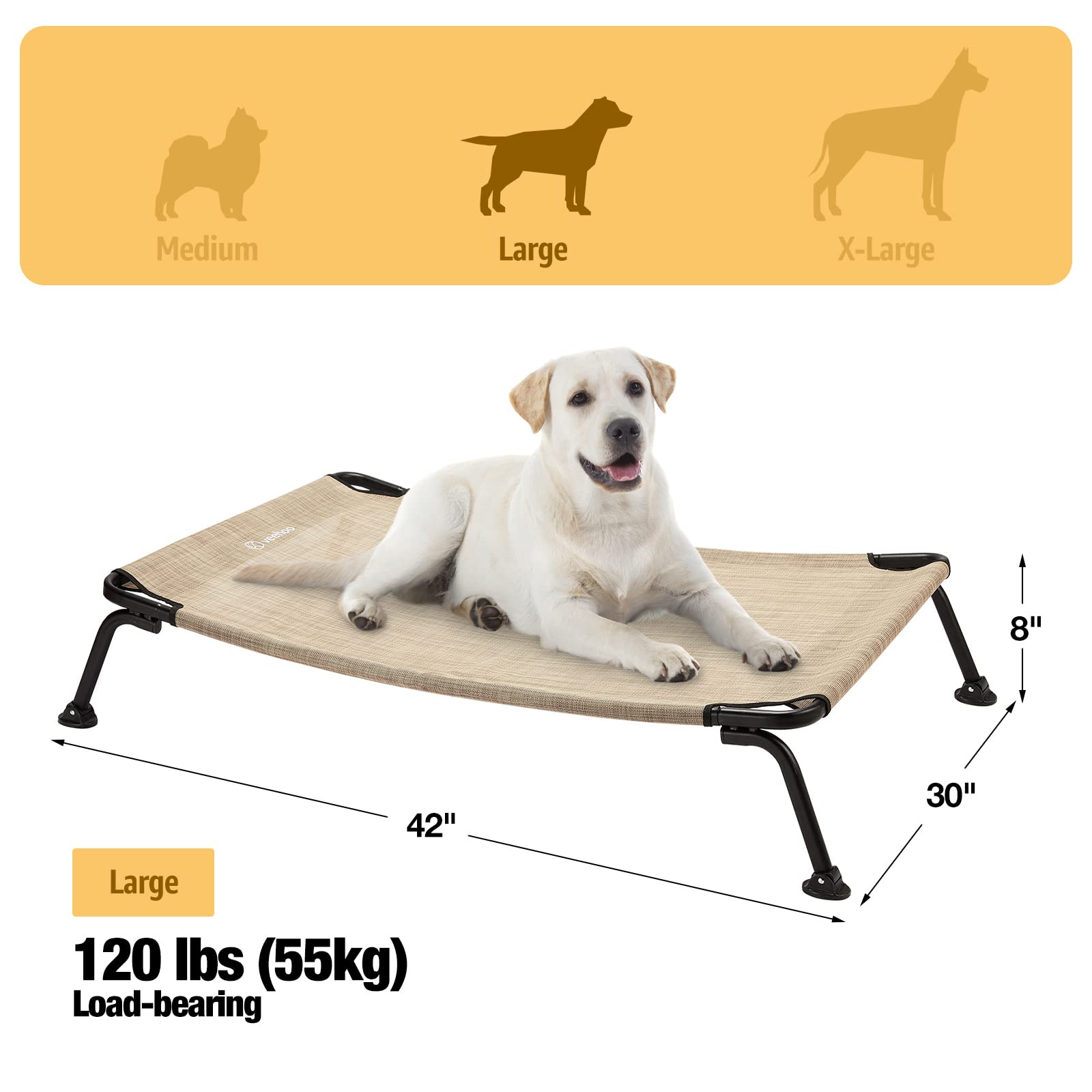 Veehoo bed supports dogs up to 120 pounds with sturdy frame