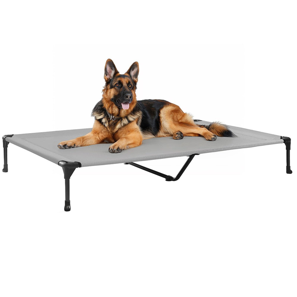 Veehoo outdoor elevated dog bed assembled setup with sturdy frame for large dogs