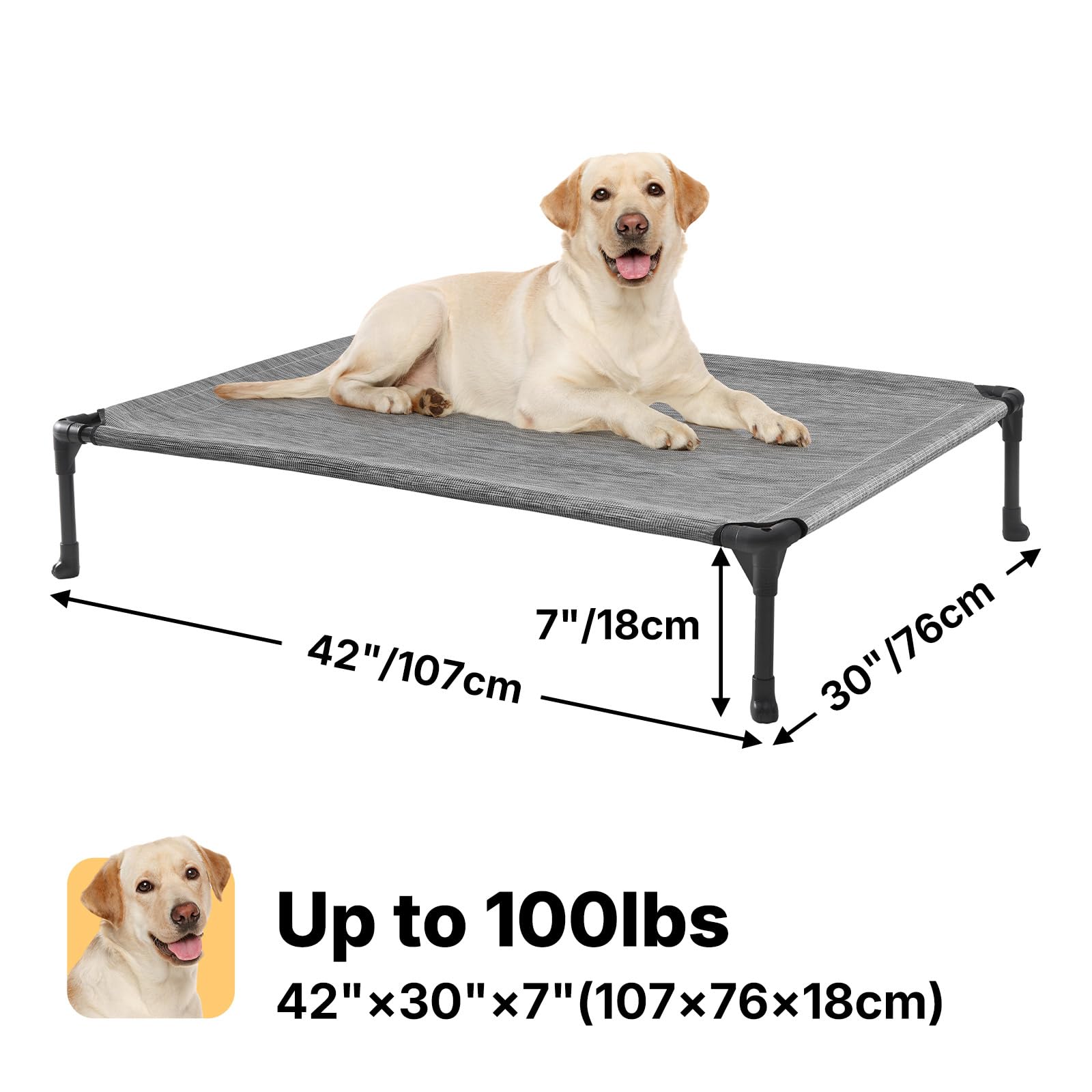 Veehoo outdoor-elevated-dog-bed-frame-powder-coated reveals durable steel for outdoor adventures.