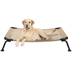 Veehoo outdoor elevated dog bed side view showing raised design reduces ground debris