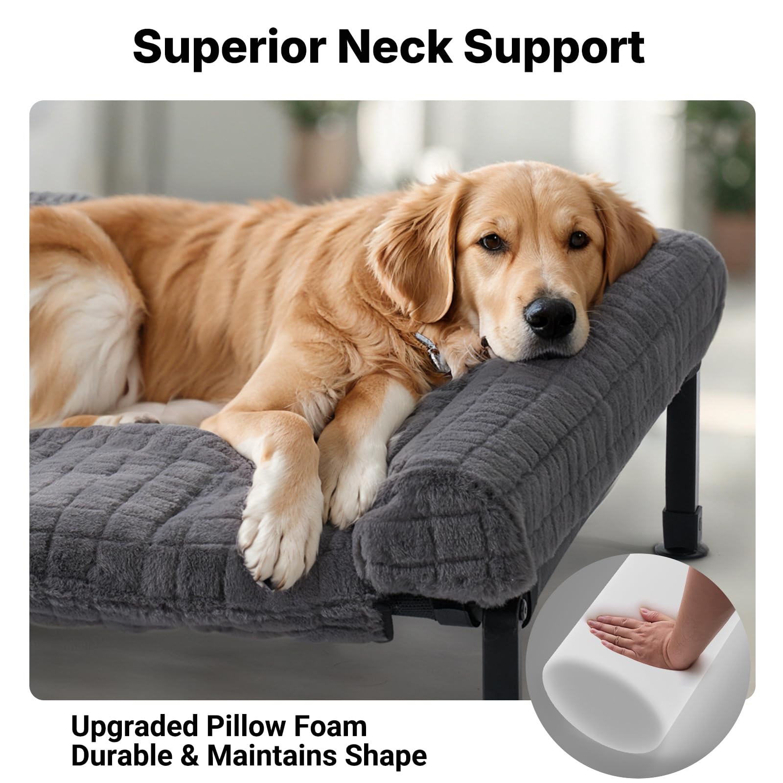 Veehoo plush bolster close-up highlighting orthopedic memory foam for neck support