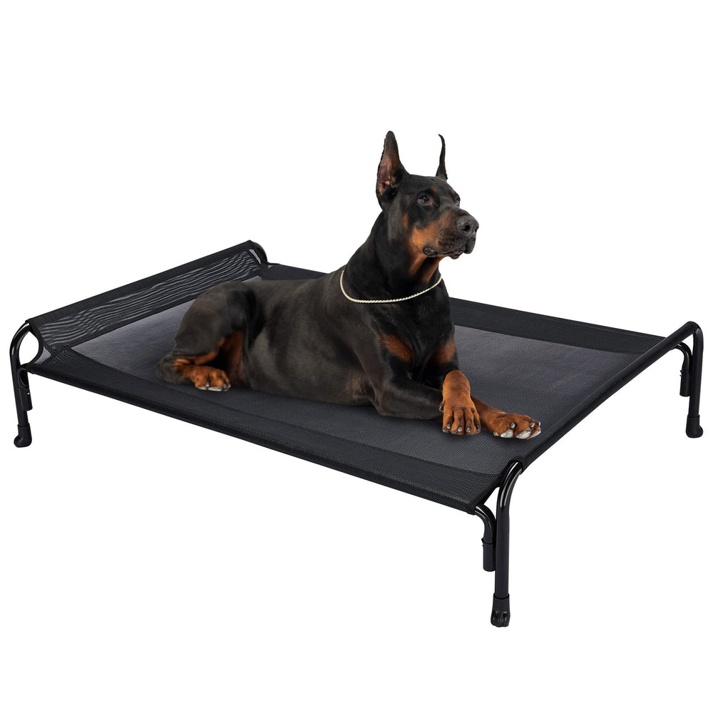 Veehoo XL outdoor dog bed front view shows sturdy frame for durable outdoor use.