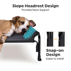 Veehoo XL outdoor dog bed side view highlights elevated comfort and airflow for hot days.