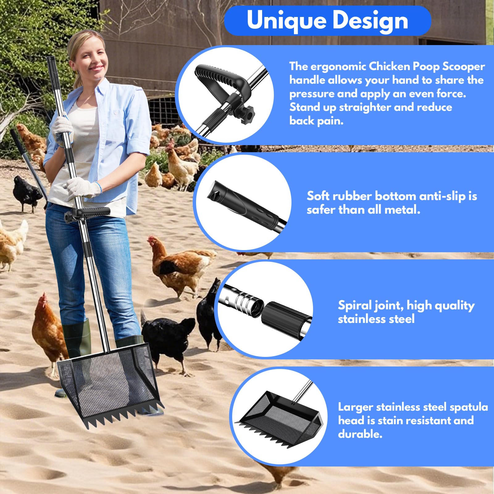VEEMI 304 stainless steel shovel head for durable coop cleanup