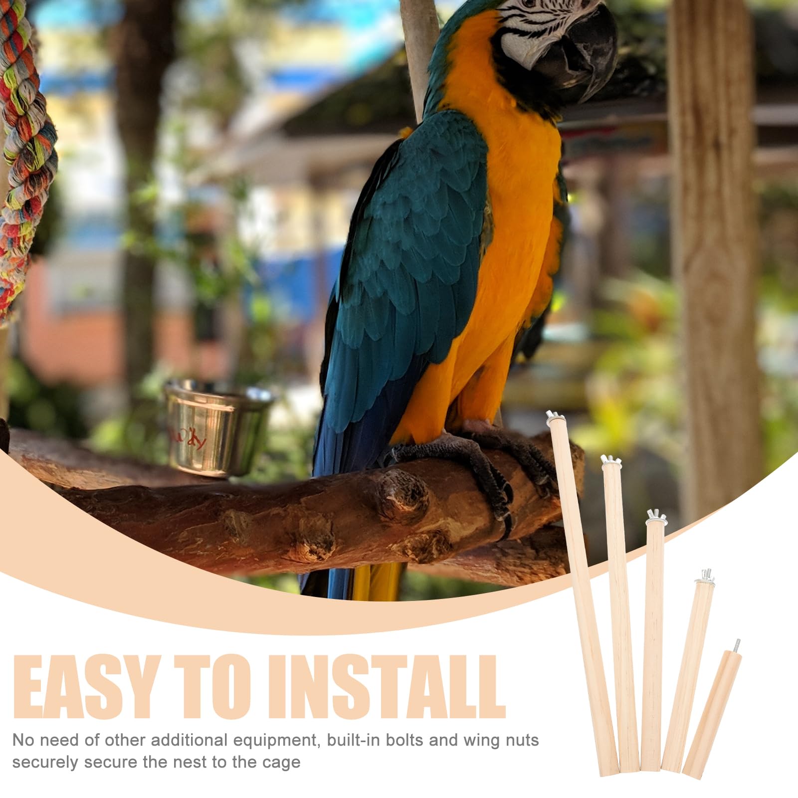 Veemoon bird perch wood stand 30cm versatile length for larger cages and reach.