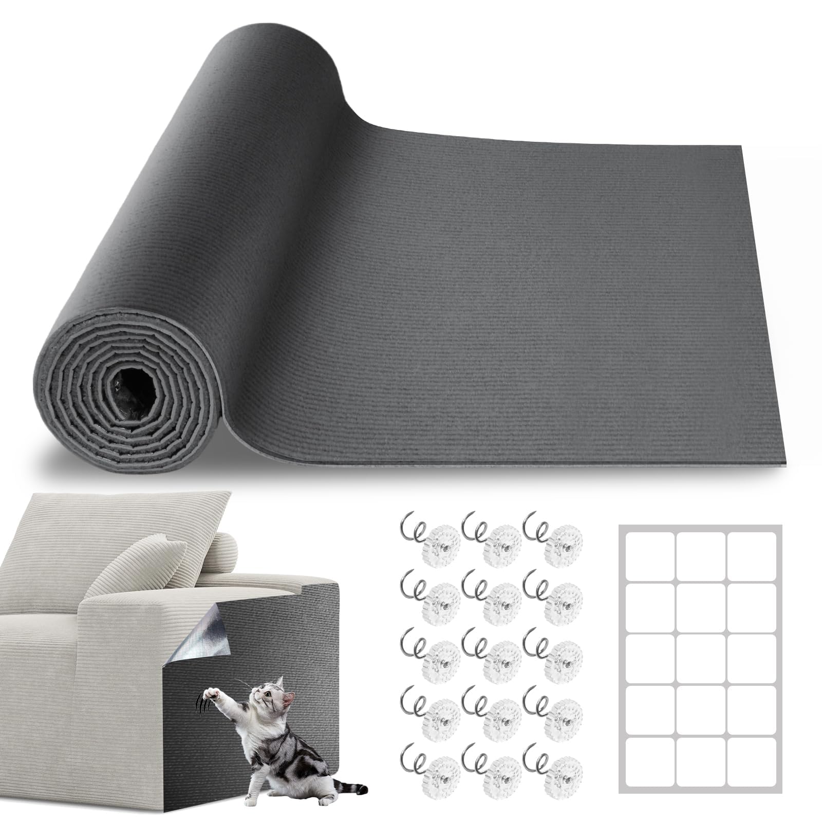 Vefhby cat scratch furniture protector in dark grey covering a large surface for clutter-free protection.
