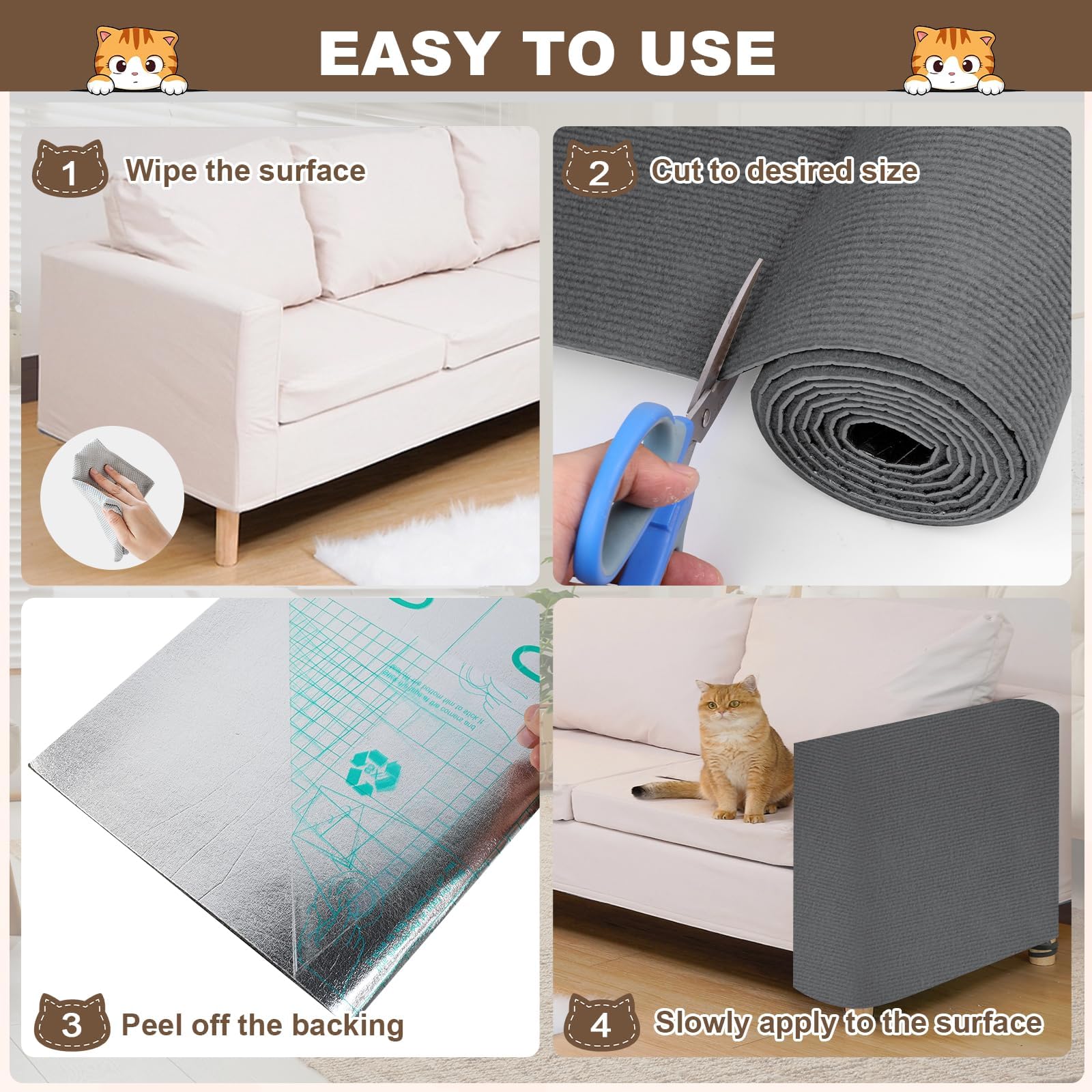 Vefhby scratch mat supports cats on trees and shelves without slipping.