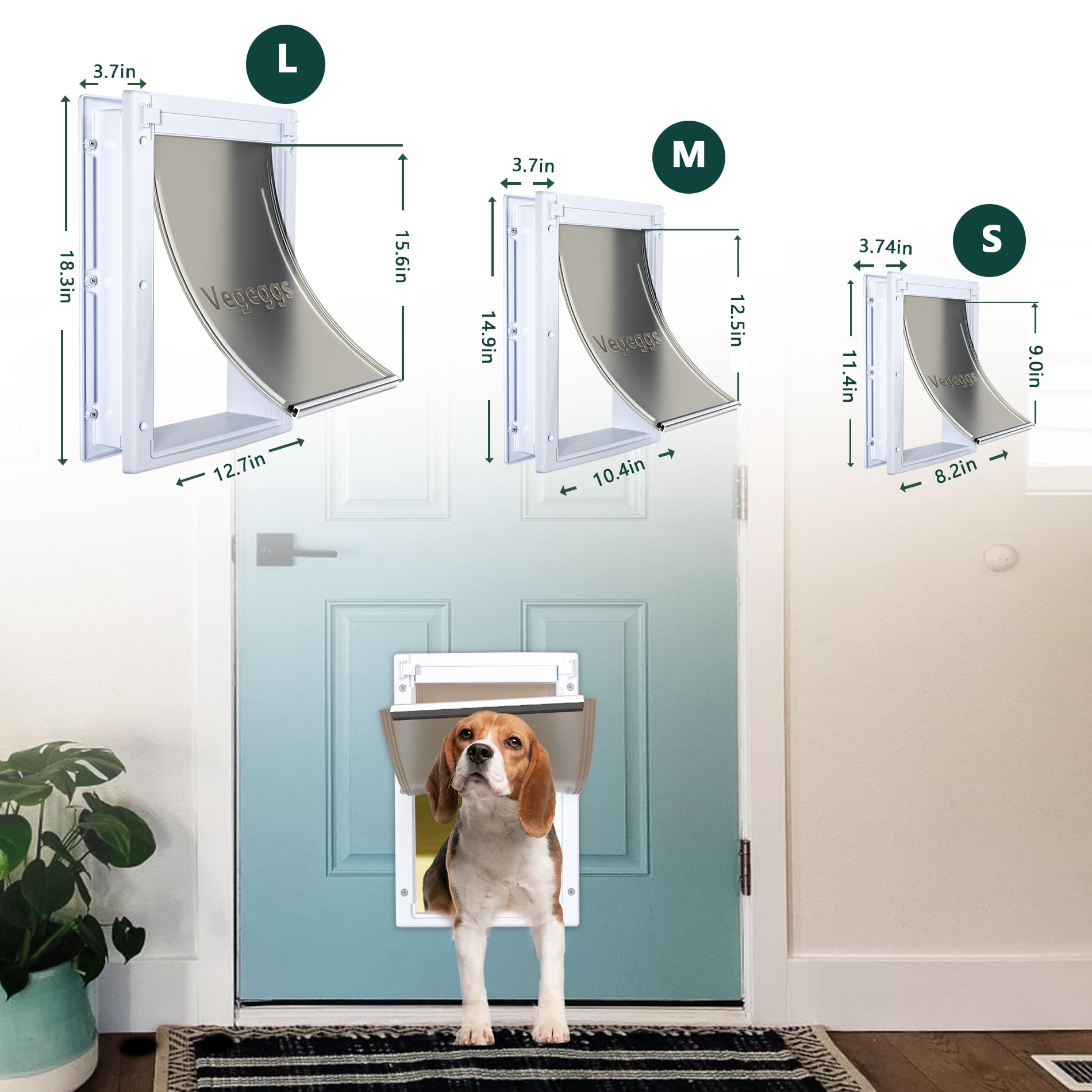 Vegeggs pet door dog and cat use illustrates versatile entry for pets up to 100 lb.