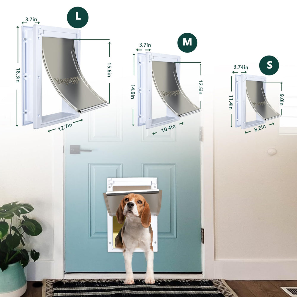 Vegeggs pet door dog and cat use illustrates versatile entry for pets up to 100 lb.
