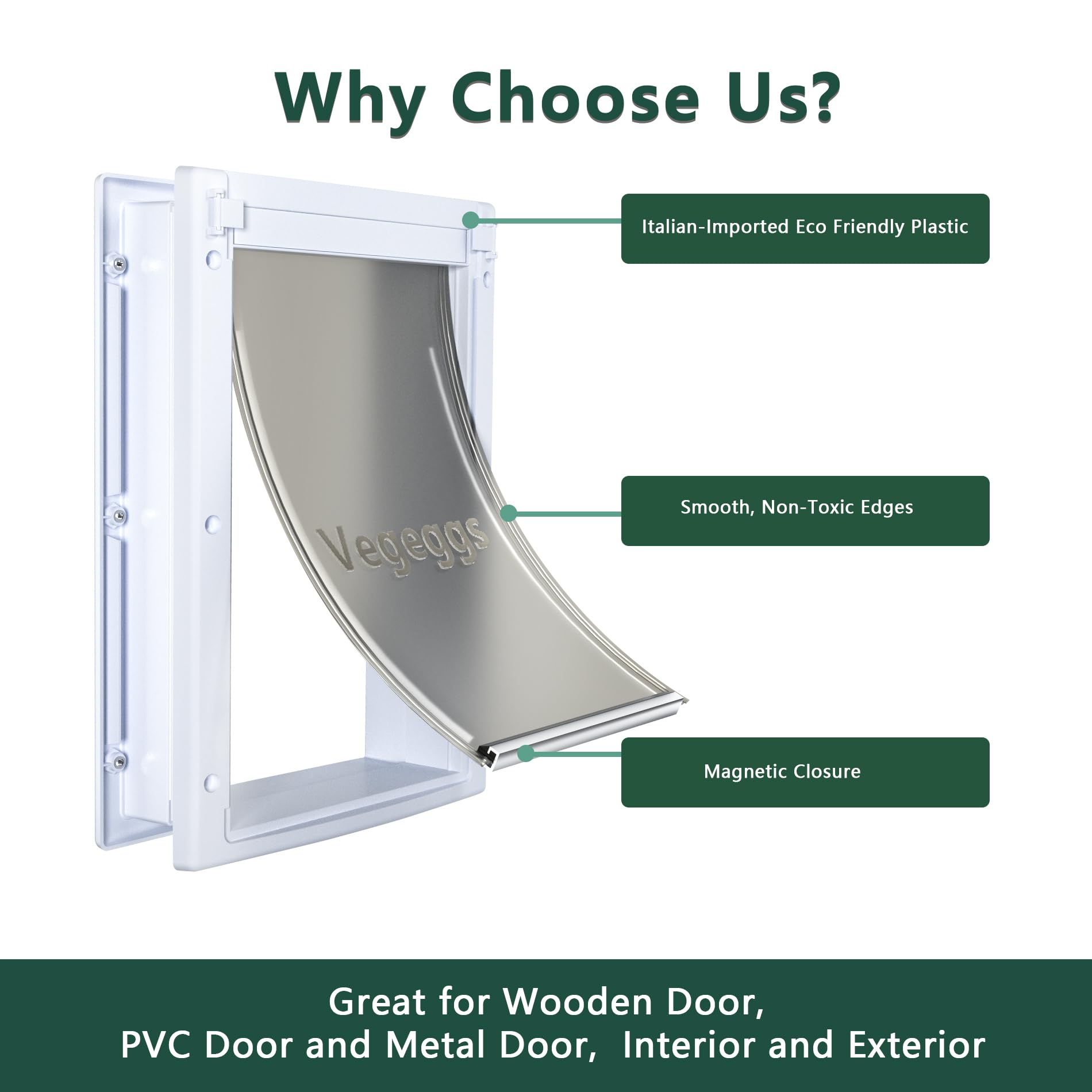 Vegeggs pet door double magnetic flaps reduce drafts as pets pass through.