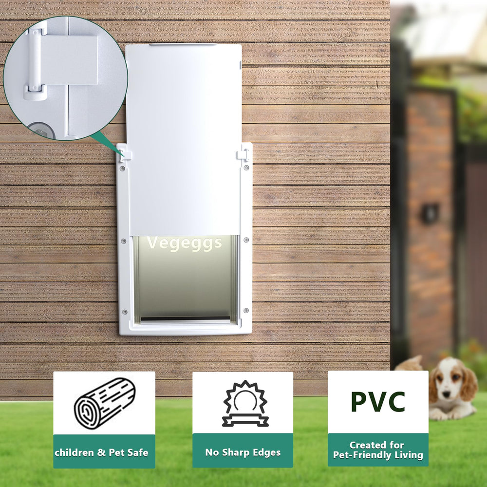 Vegeggs pet door interior frame shows smooth operation for easy indoor outdoor transitions.