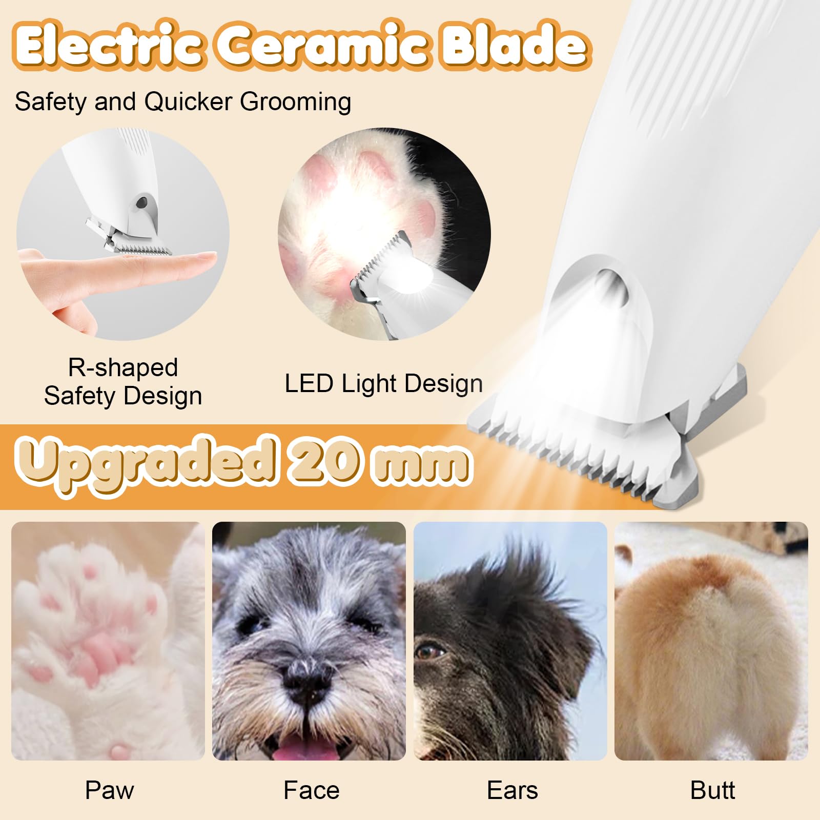 Vehequny paw trimmer with 20mm ceramic blade delivers smooth trims.