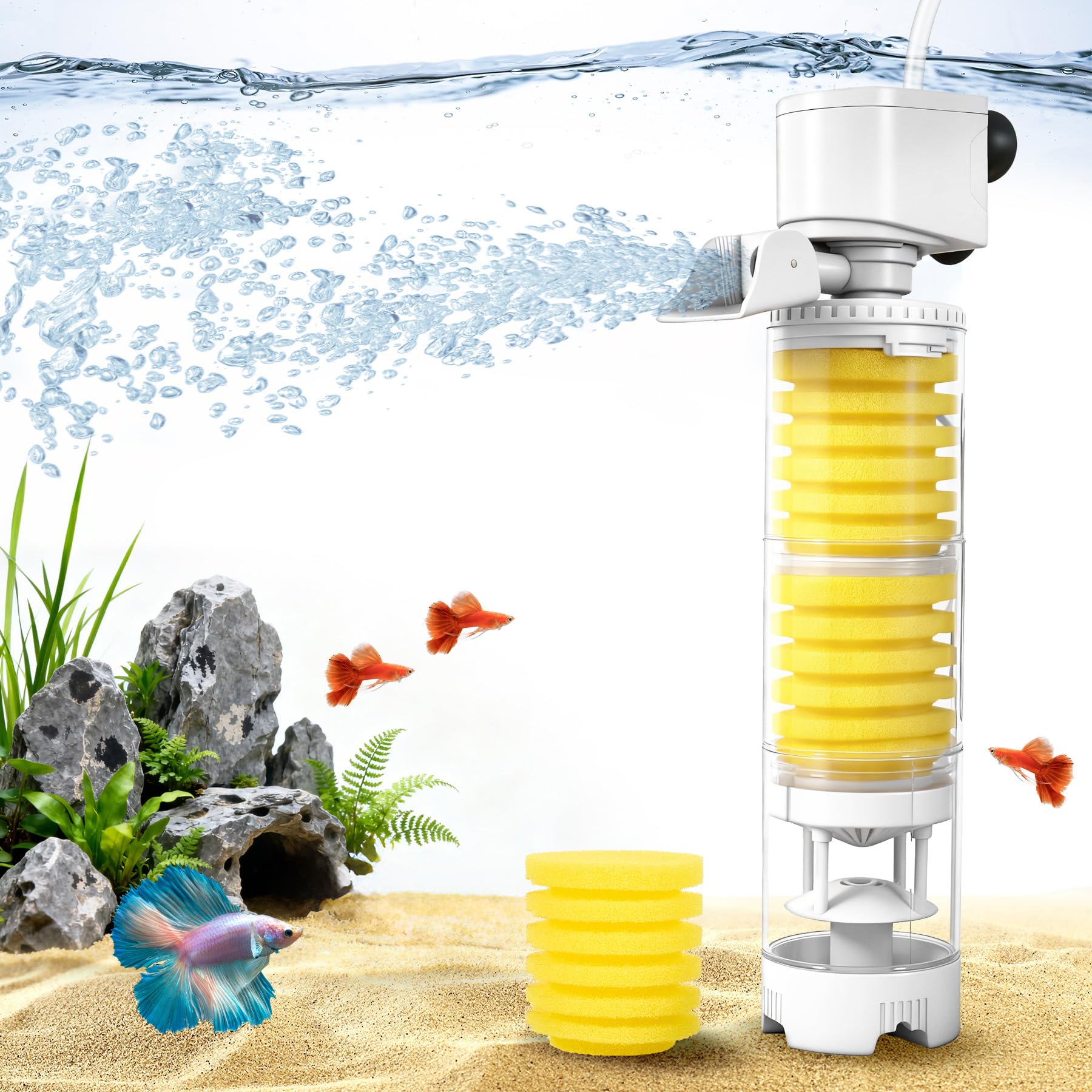 Vehipa 4-in-1 aquarium filter front view shows compact design for large tanks