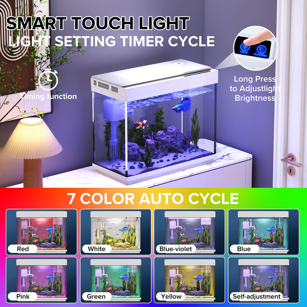 Vehipa 7-color LED light with auto-looping enhances aquascape.