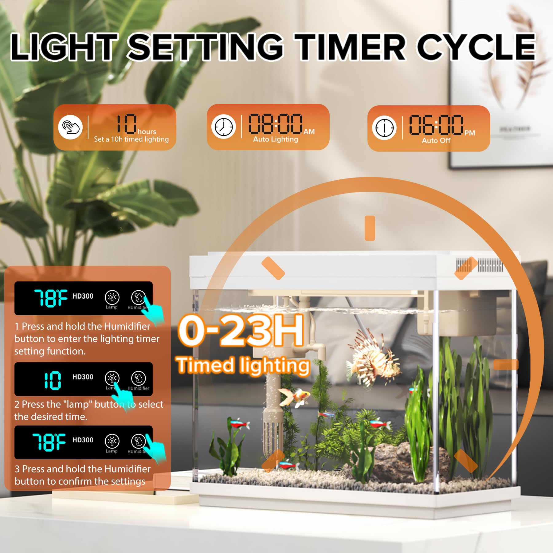 Vehipa aquarium aroma diffuser with 4 spray modes enhances mood during observations.