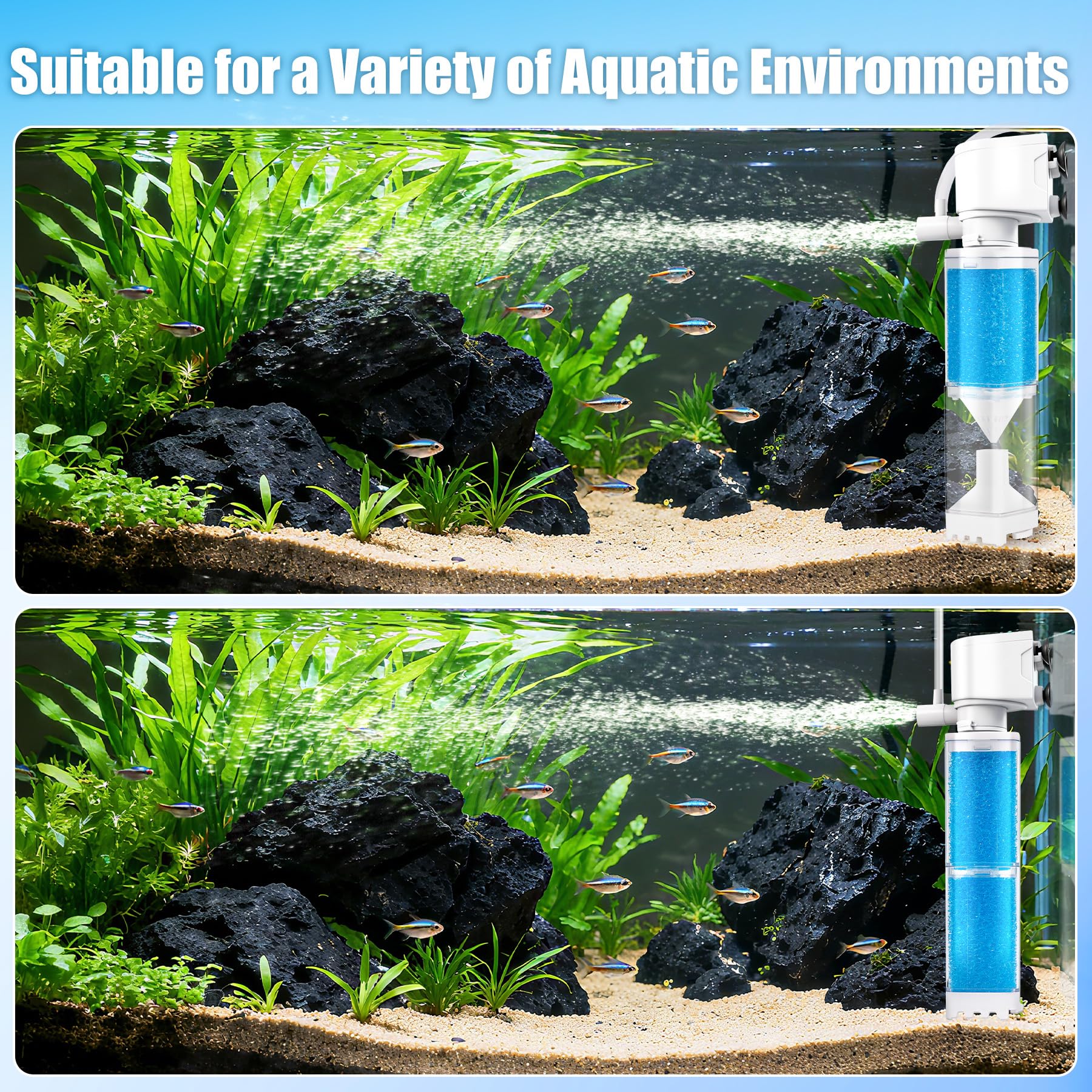 Vehipa aquarium filter 10-20 gallon compatibility supports small to mid-size tanks.