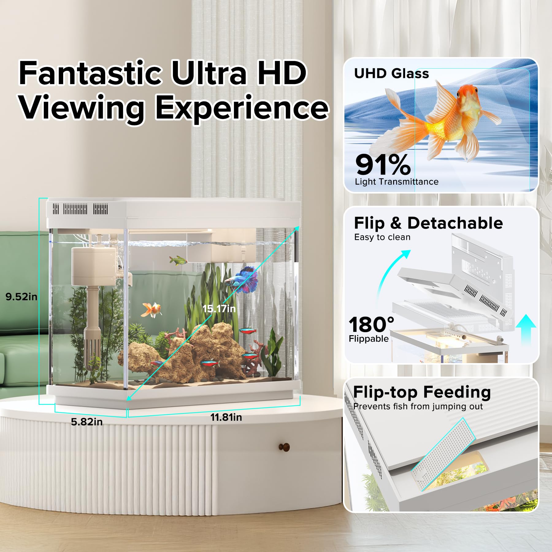 Vehipa aquarium temperature display shows real-time monitoring for stable tropical conditions.