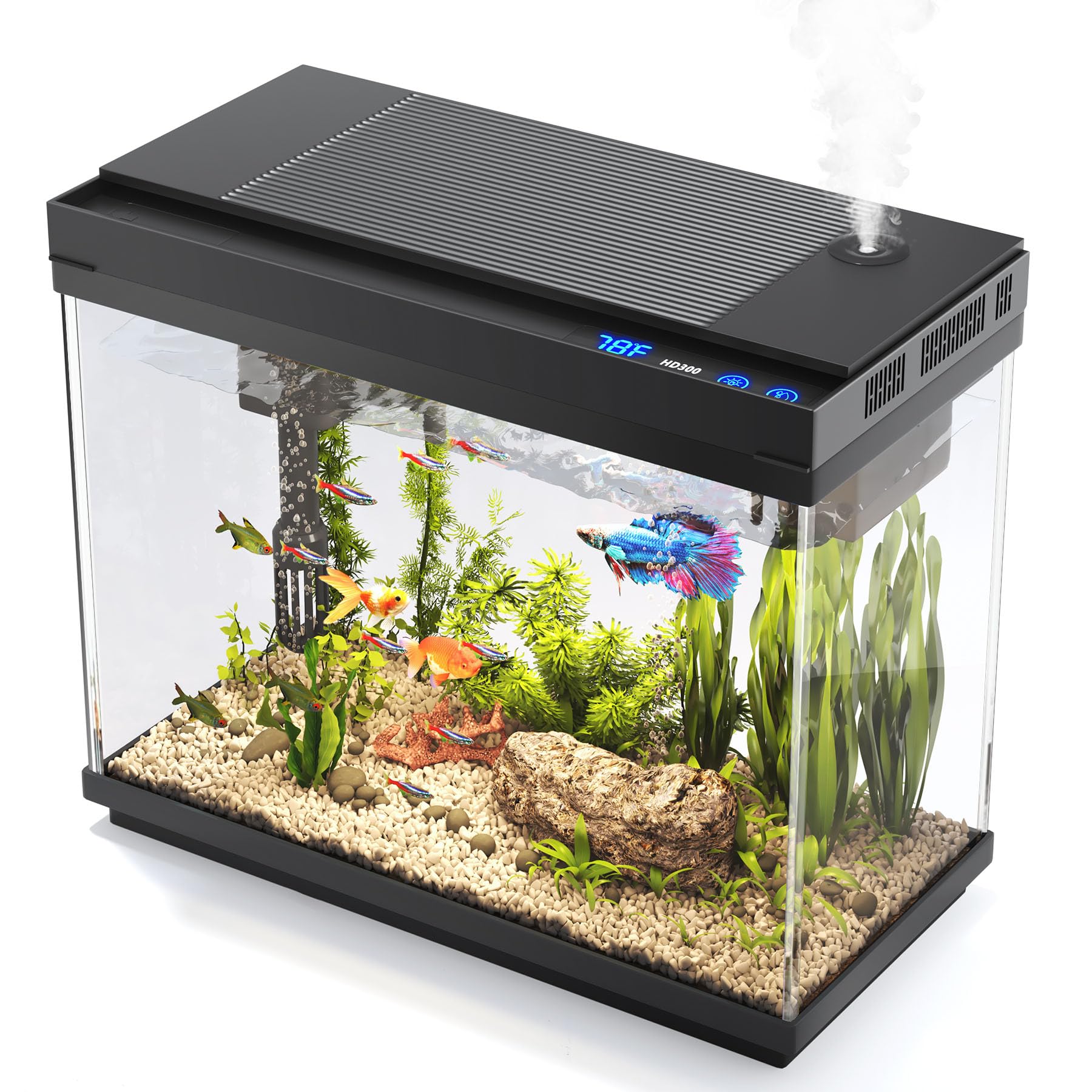 Vehipa fish tank 2.4-gallon lid view showing compact desk-friendly design